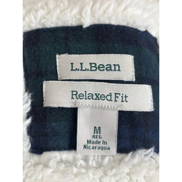 LL Bean Womens Medium Scotch Plaid Flannel Fleece Lined Hoodie Green Blue - Picture 2 of 6
